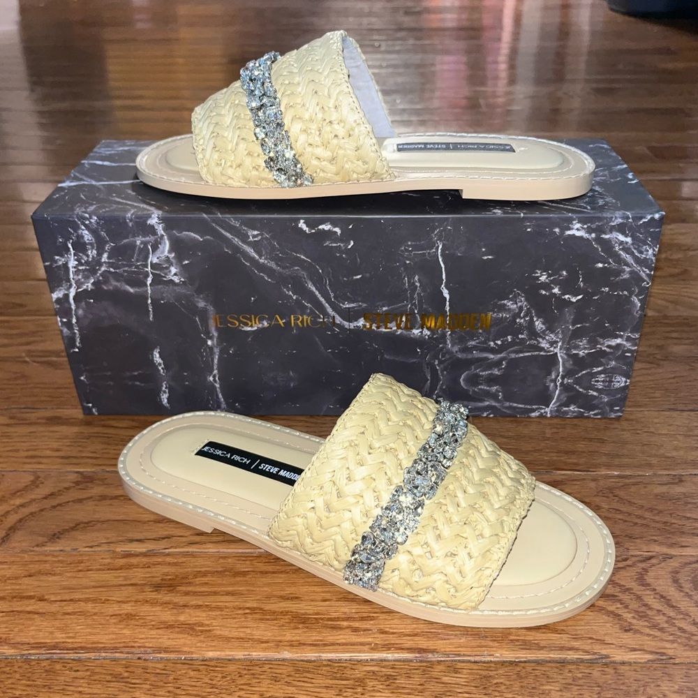 Jessica Rich by Steve Madden Starlight Slide Sandals Natural Raffia Women’s 6.5